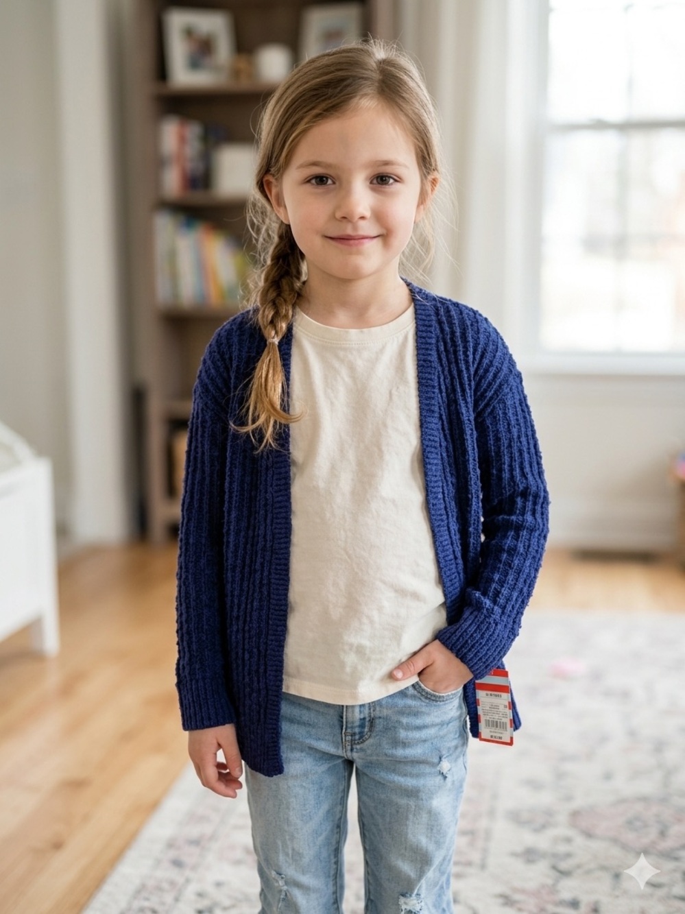 Cat & Jack Comfy Cozy Chunky Kids Navy Blue Open-Front Cardigan Sweater Size 6